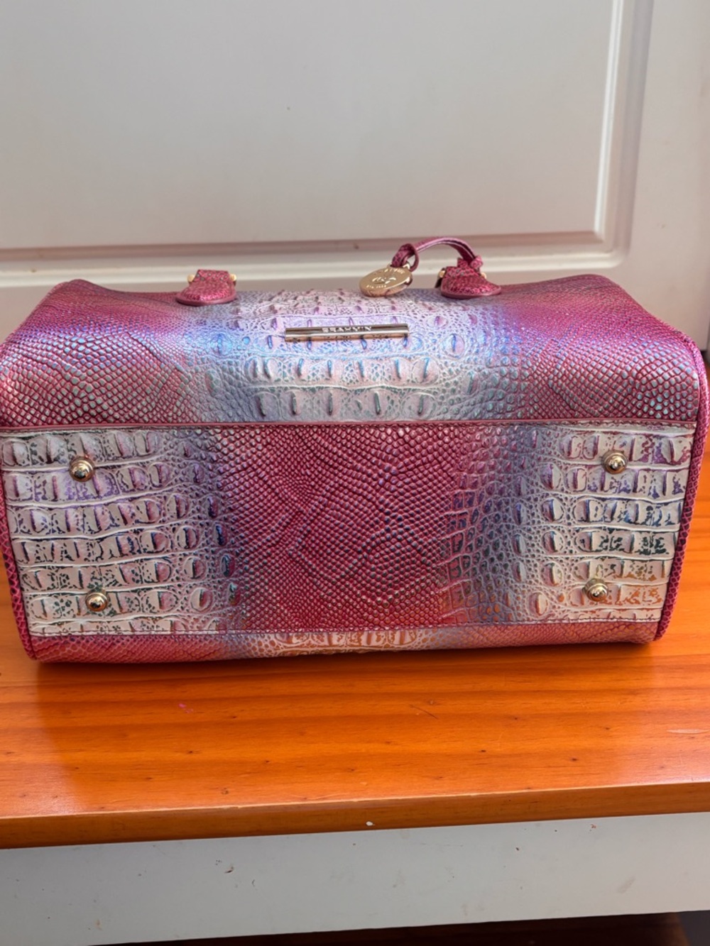 Brahmin Iridescent Pink Croc-Embossed Satchel - Picture 5 of 11